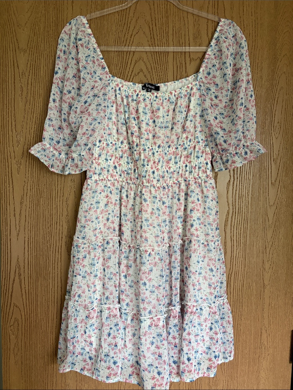 Trixxi White Mini Dress with Pink & Blue Floral Print